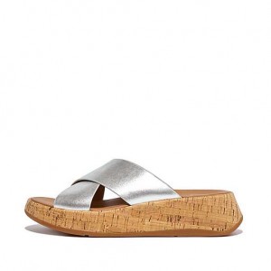 フィット フロップ F-MODE Metallic レザー/Cork Flatform Cross スライド レディース ブラウン | Japan CREMLV842