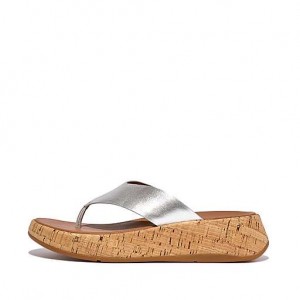 フィット フロップ F-MODE Metallic レザー/Cork Flatform つま先-Post サンダル レディース 黒 | Japan VUFJNG213