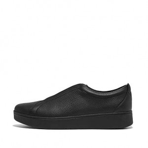 フィット フロップ RALLY Elastic Tumbled-レザー Slip-On スニーカー レディース 黒 | Japan PBSRVK036