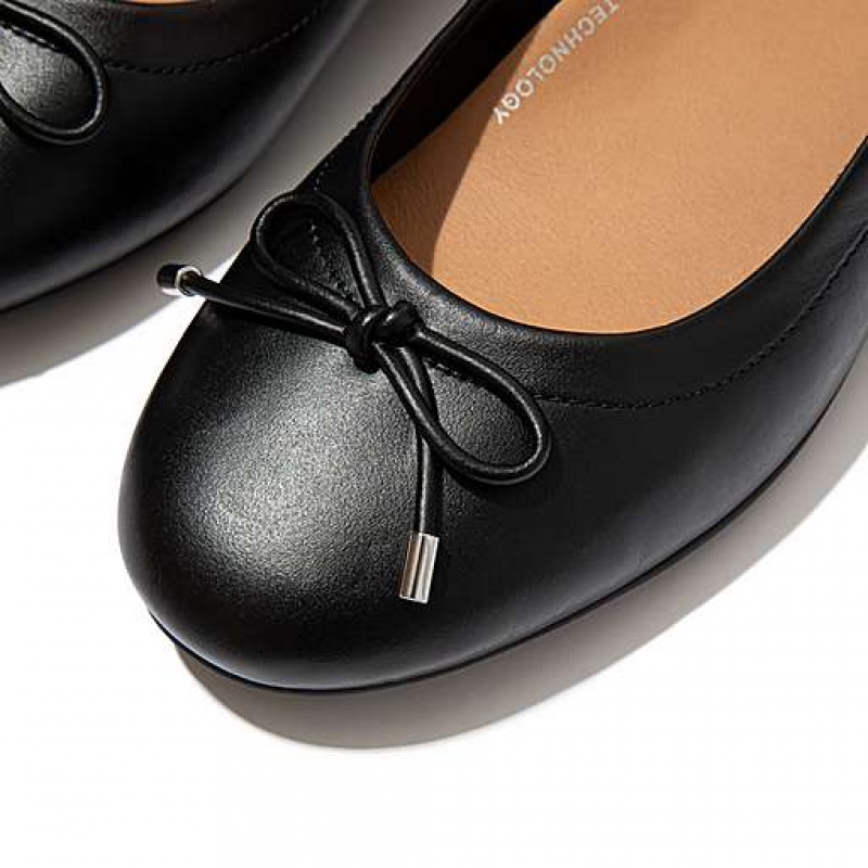 フィット フロップ ALLEGRO Bow レザー Ballet Flats フラットシューズ レディース ネイビー | Japan XHZNOB052