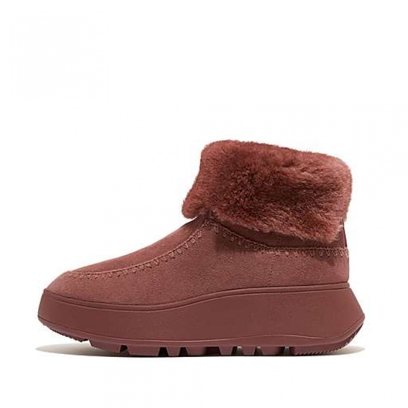 フィット フロップ F-MODE Crochet-Stitch Double-Faced Shearling Flatform Moc ブーツ レディース 青 | Japan BONRXT192