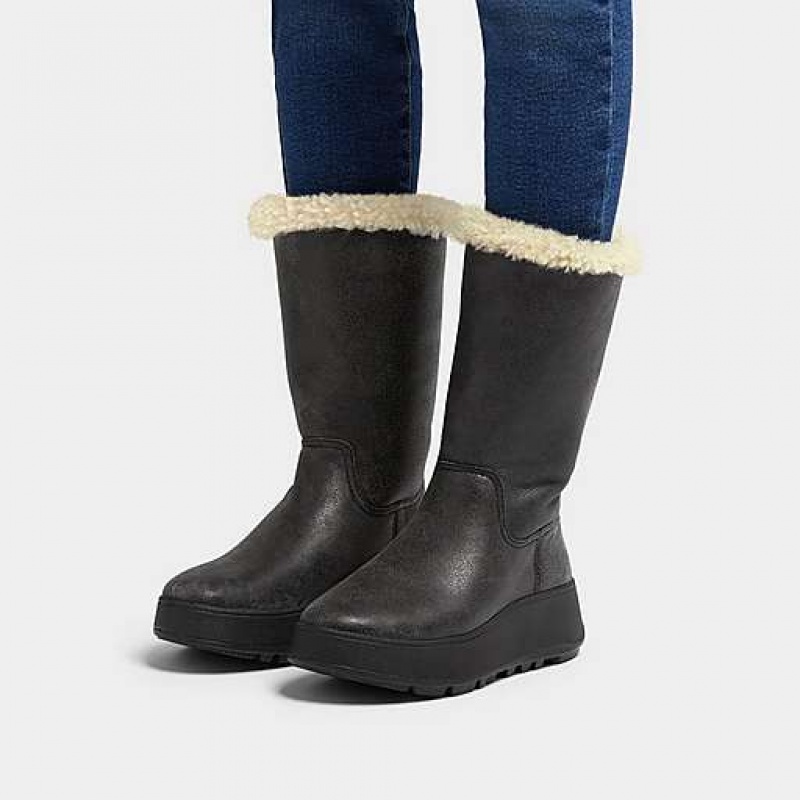 フィット フロップ F-MODE Double-Faced Shearling レザー Flatform Calf ブーツ レディース 緑 | Japan MTDRIP385