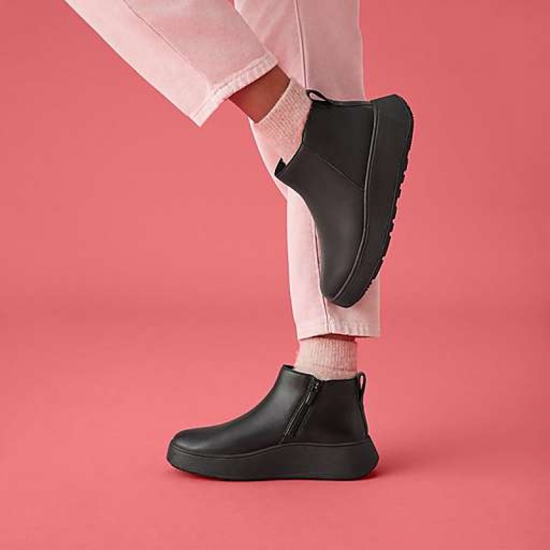 フィット フロップ F-MODE レザー Flatform Zip ブーツ レディース 黒 | Japan TMNQVF180