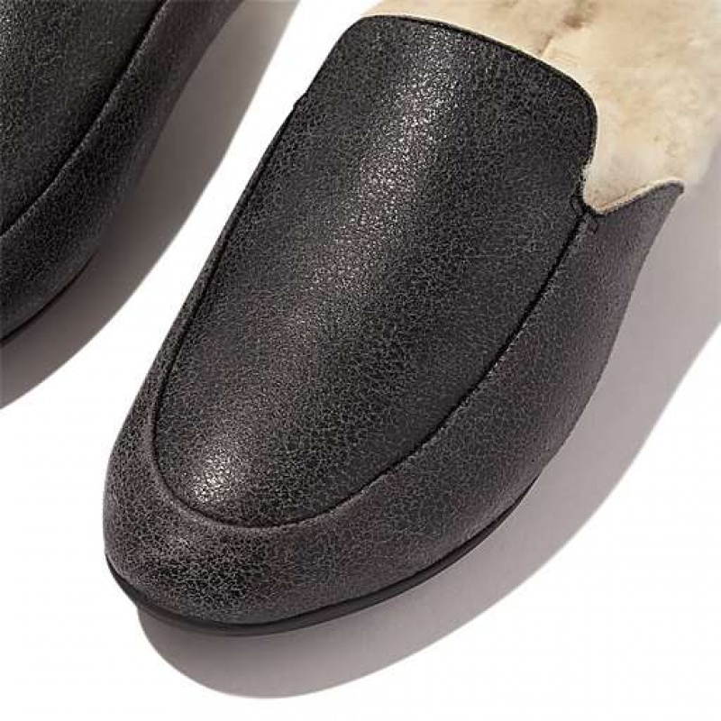 フィット フロップ GRACIE Double-Faced Shearling レザー スリッパ レディース ネイビー | Japan ALZMBH675