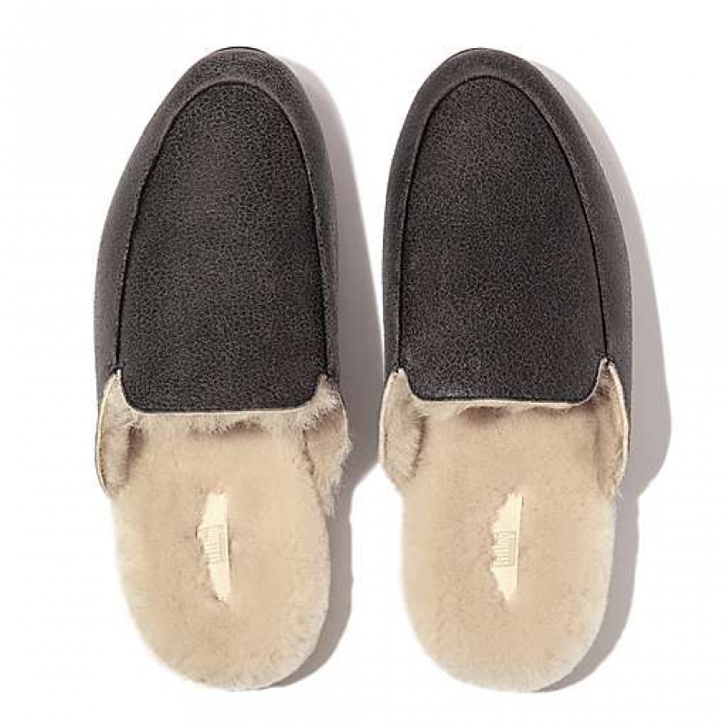 フィット フロップ GRACIE Double-Faced Shearling レザー スリッパ レディース ネイビー | Japan ALZMBH675