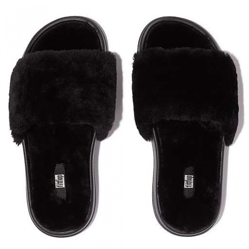 フィット フロップ IQUSHION Shearling スライド レディース ネイビー | Japan JDNZMC328