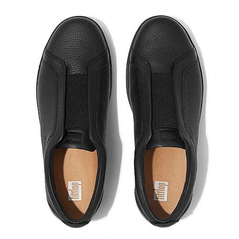 フィット フロップ RALLY Elastic Tumbled-レザー Slip-On スニーカー レディース 黒 | Japan PBSRVK036