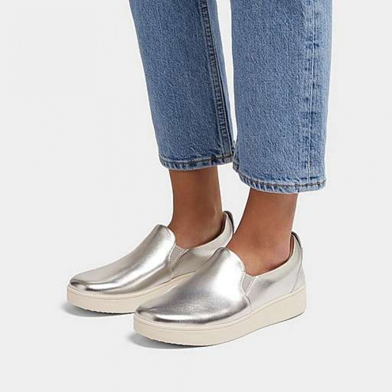 フィット フロップ RALLY Metallic-レザー Slip-On Skate スニーカー レディース ブラウン | Japan JSGOKV735